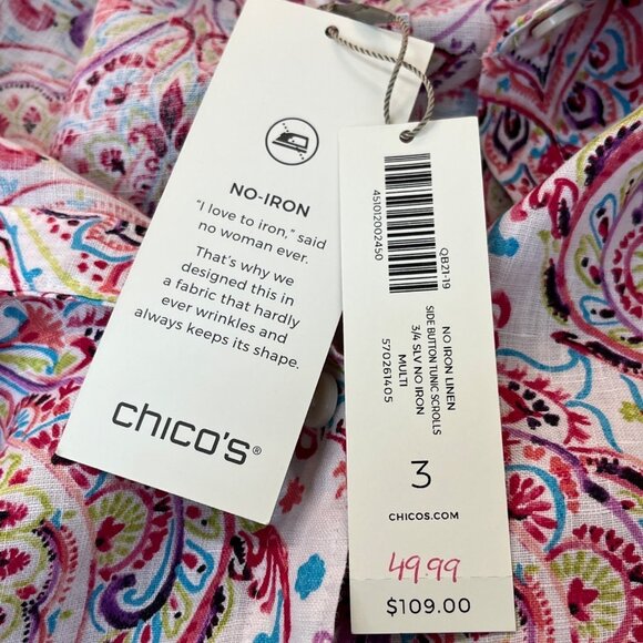 Chico’s Women's Pink Button Down Shirt Sz 3 - Picture 5 of 8